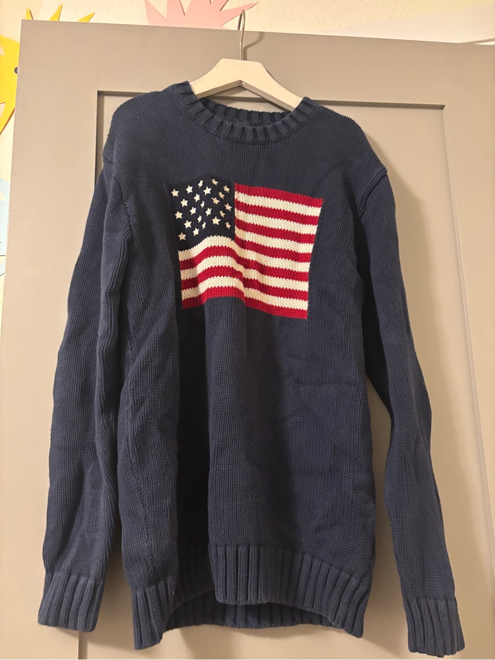 Brandy Melville Navy Crewneck Sweater with Flag Motif